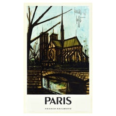 Original Vintage Travel Poster Paris French Railways Notre Dame Expressionist