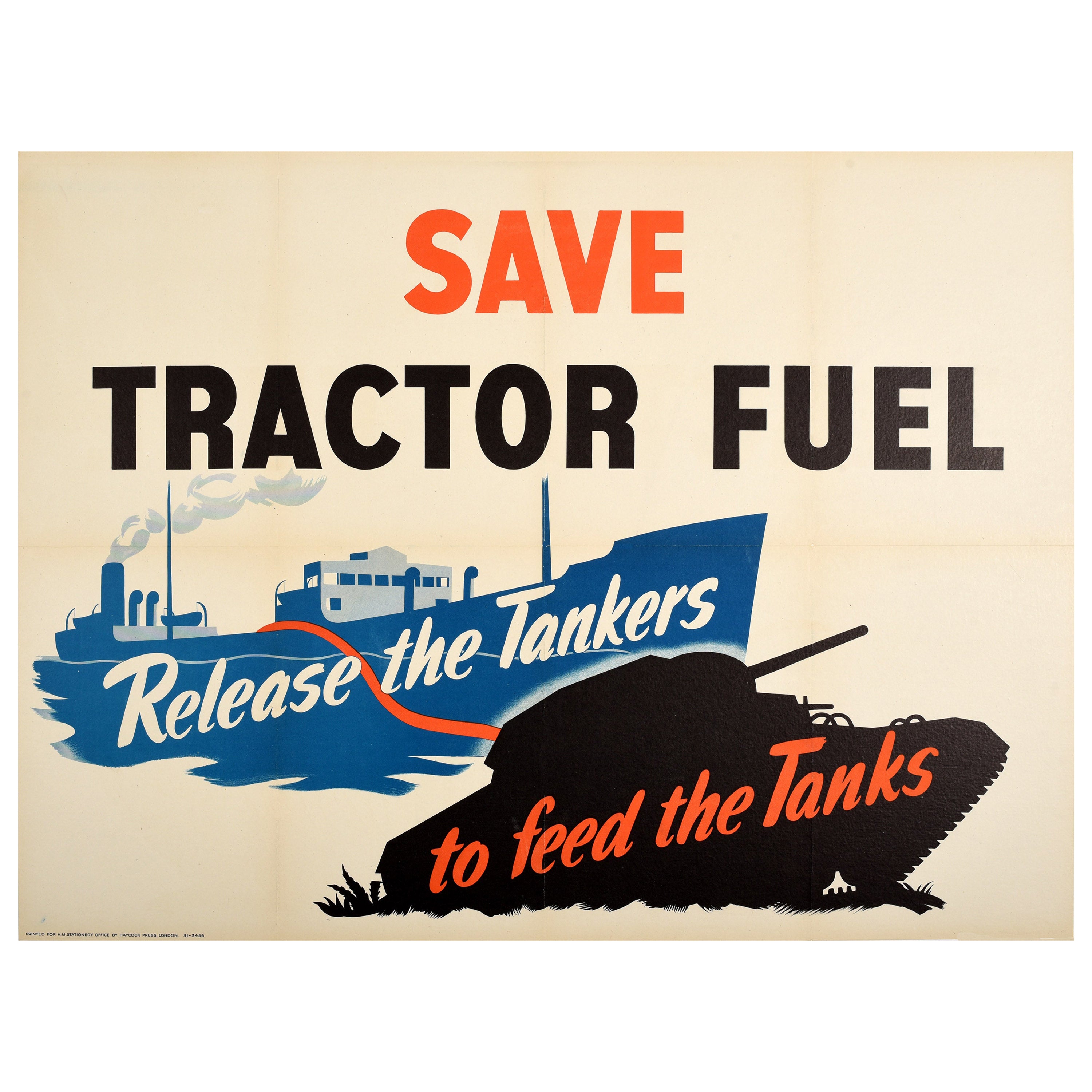 Original Vintage Poster Save Tractor Fuel Tankers Feed The Tanks WWII Military For Sale