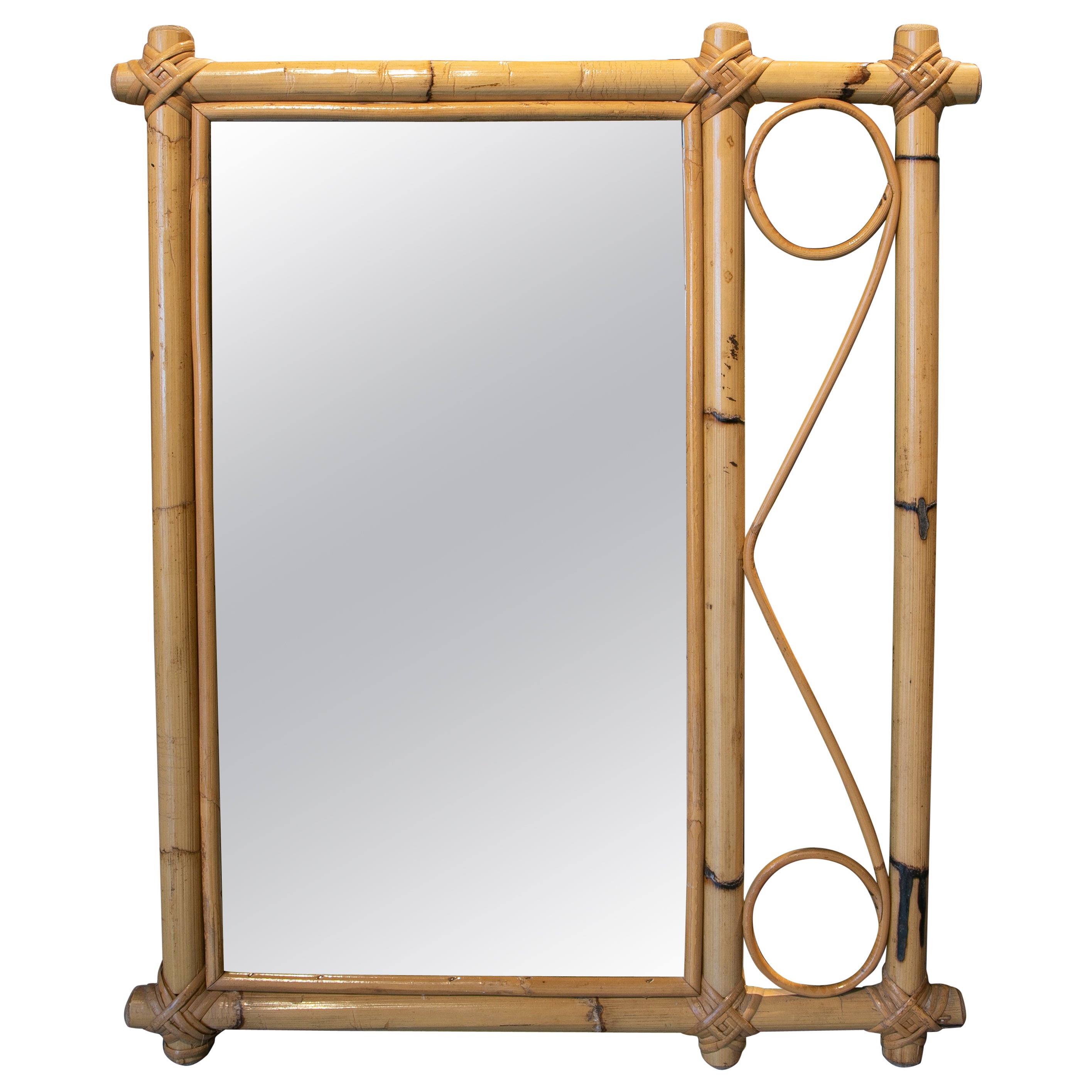 1980's Handmade Bamboo Wall Mirror