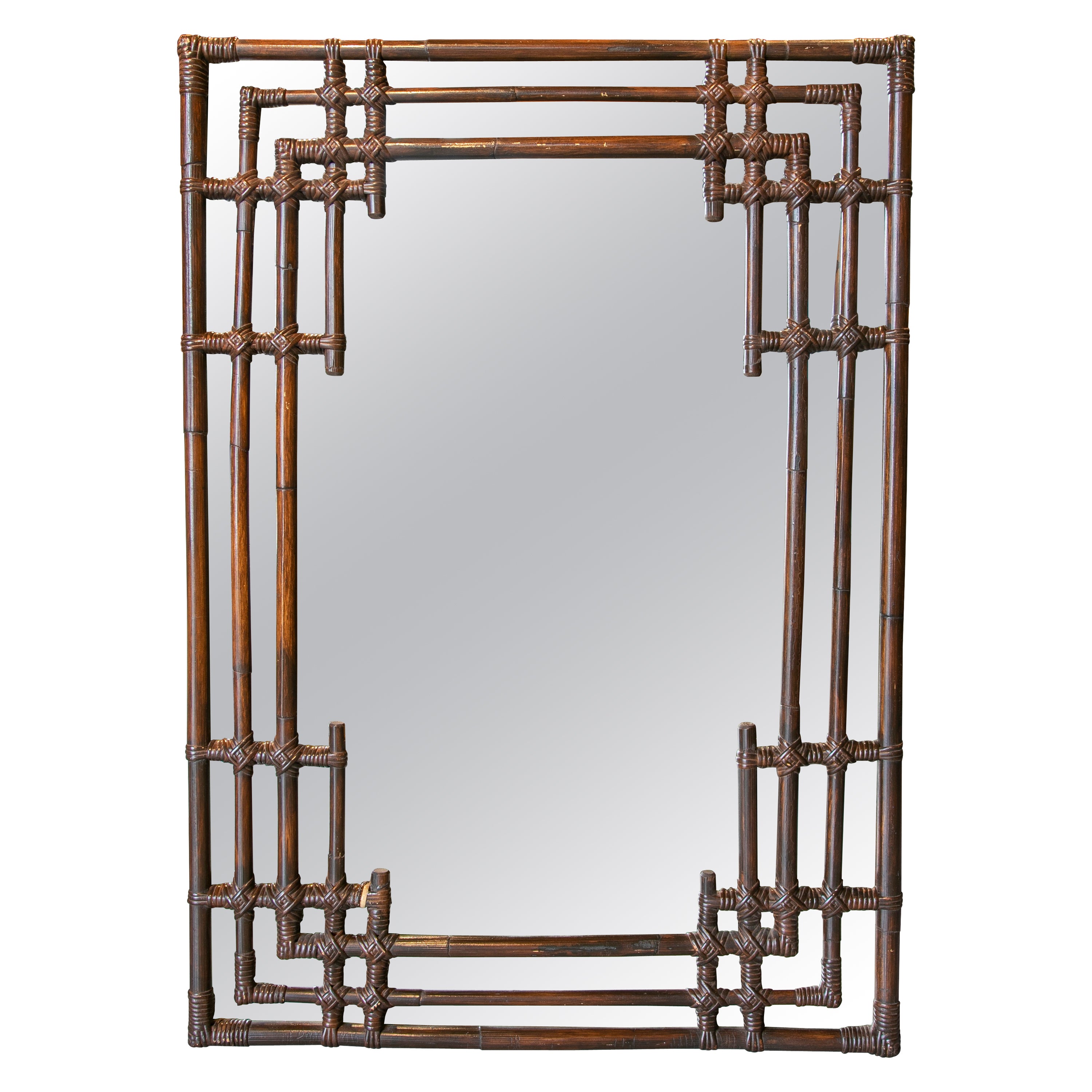 1950s Handmade Bamboo Wall Mirror For Sale