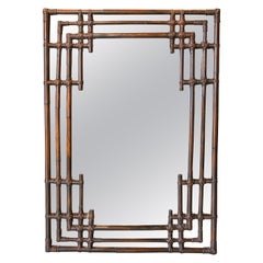 1950s Handmade Bamboo Wall Mirror
