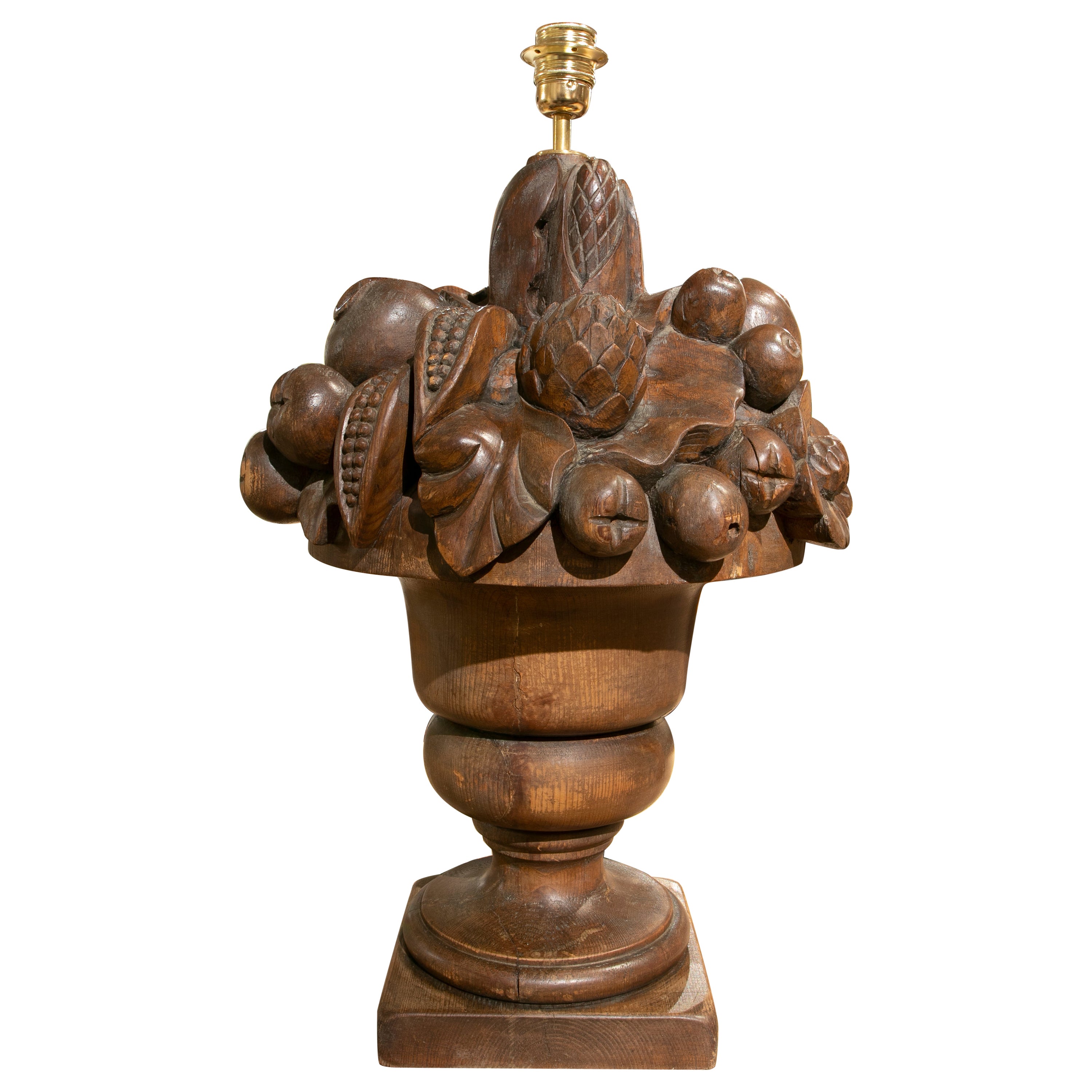 French Fruit Bowl Table Lamp Carved in Wood