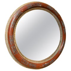 1930s Italian Round Mirror with Hand-Painted Frame