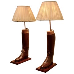 Vintage Pair of Boot Lamps, Made from Early 20th Century Cavalry Officer’s Riding Boots