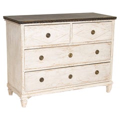 19th Century Antique White Painted Swedish Gustavian Chest of Four Drawers