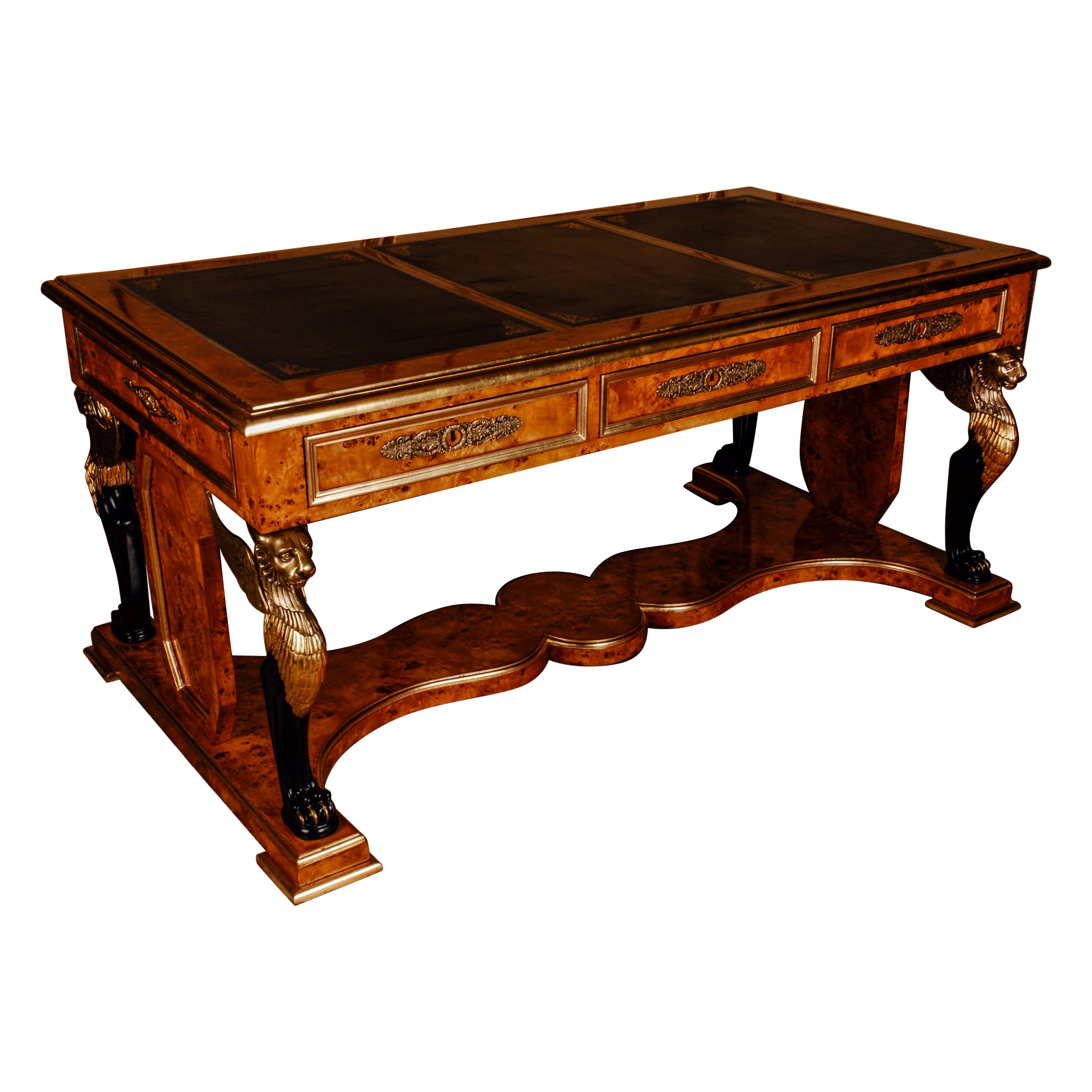 Royal Writing Desk/ Bureau Plat in Empire Style After J. Desmalter, Maple Root