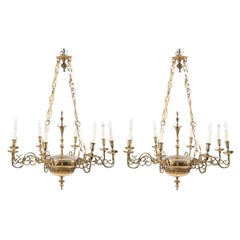 Antique Pair of Queen Anne Style Brass Chandeliers