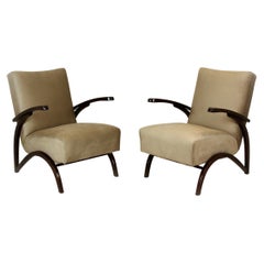 Restored Beech Armchairs Attributed to Jindřich Halabala, 1940s, Set of 2