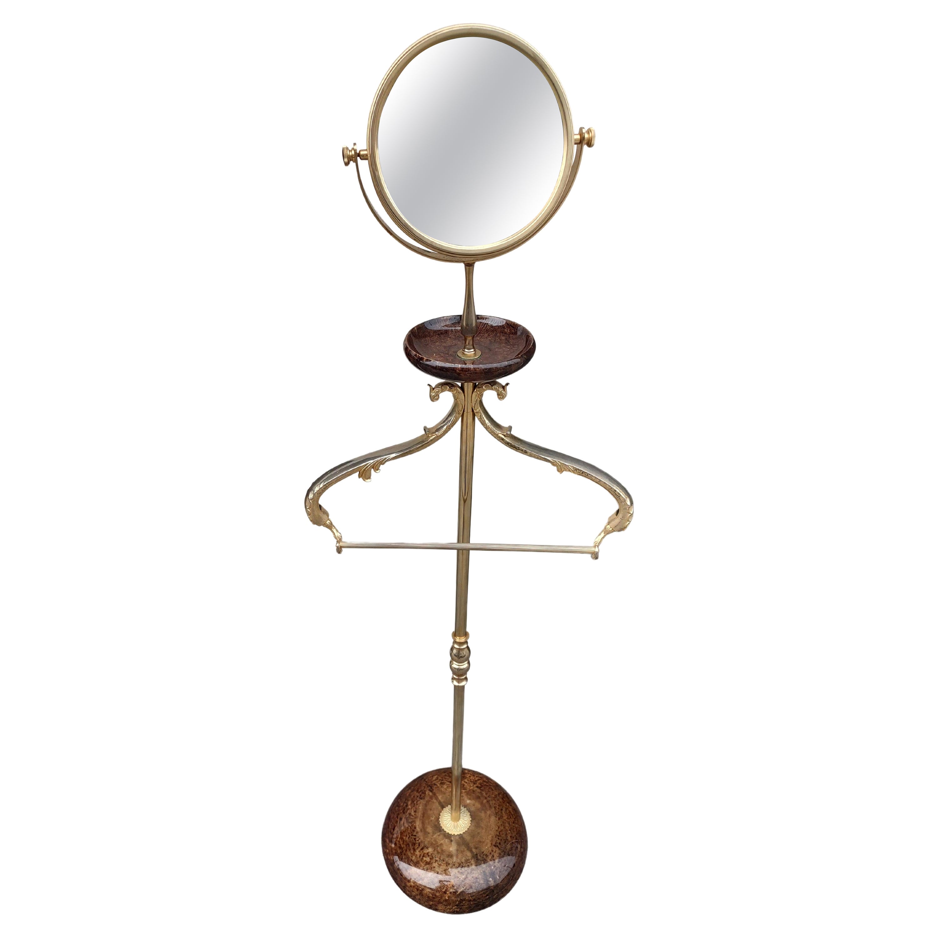 Brass Mid-Century Modern Lacquered Goatskin Clothes Valet W Mirror by Aldo Tura Italy For Sale