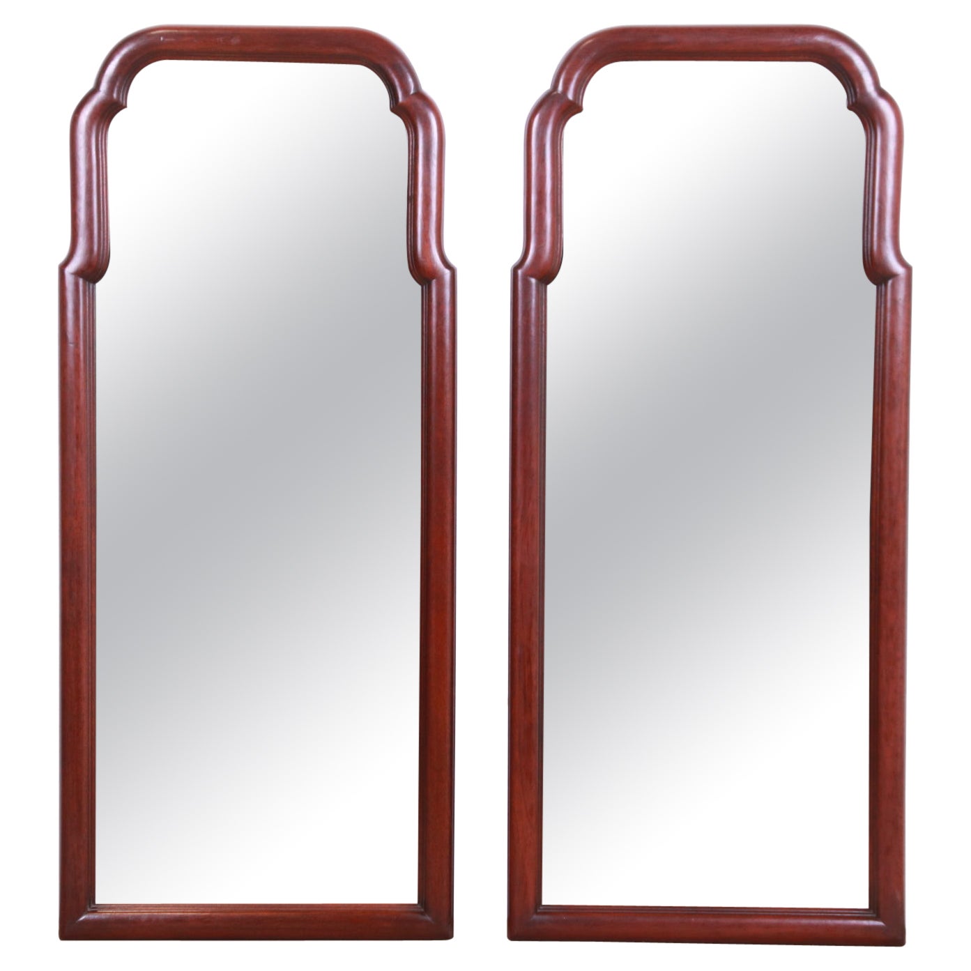 Henkel Harris Carved Mahogany Framed Tall Mirrors, Pair