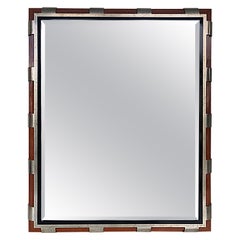 Beveled Mirror with Silver Leaf and Black Lacquer Frame