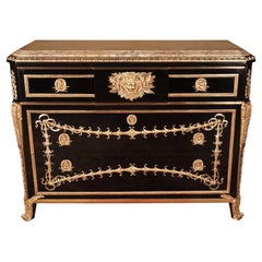 Commode After the Original Model from Jean Henri Riesener, Black Gold