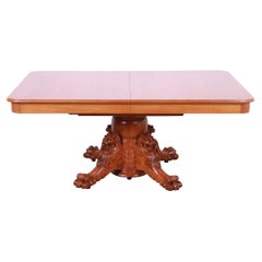 R.J. Horner Antigua Mesa de Comedor Victoriana de Pedestal de Roble con Leones Tallados