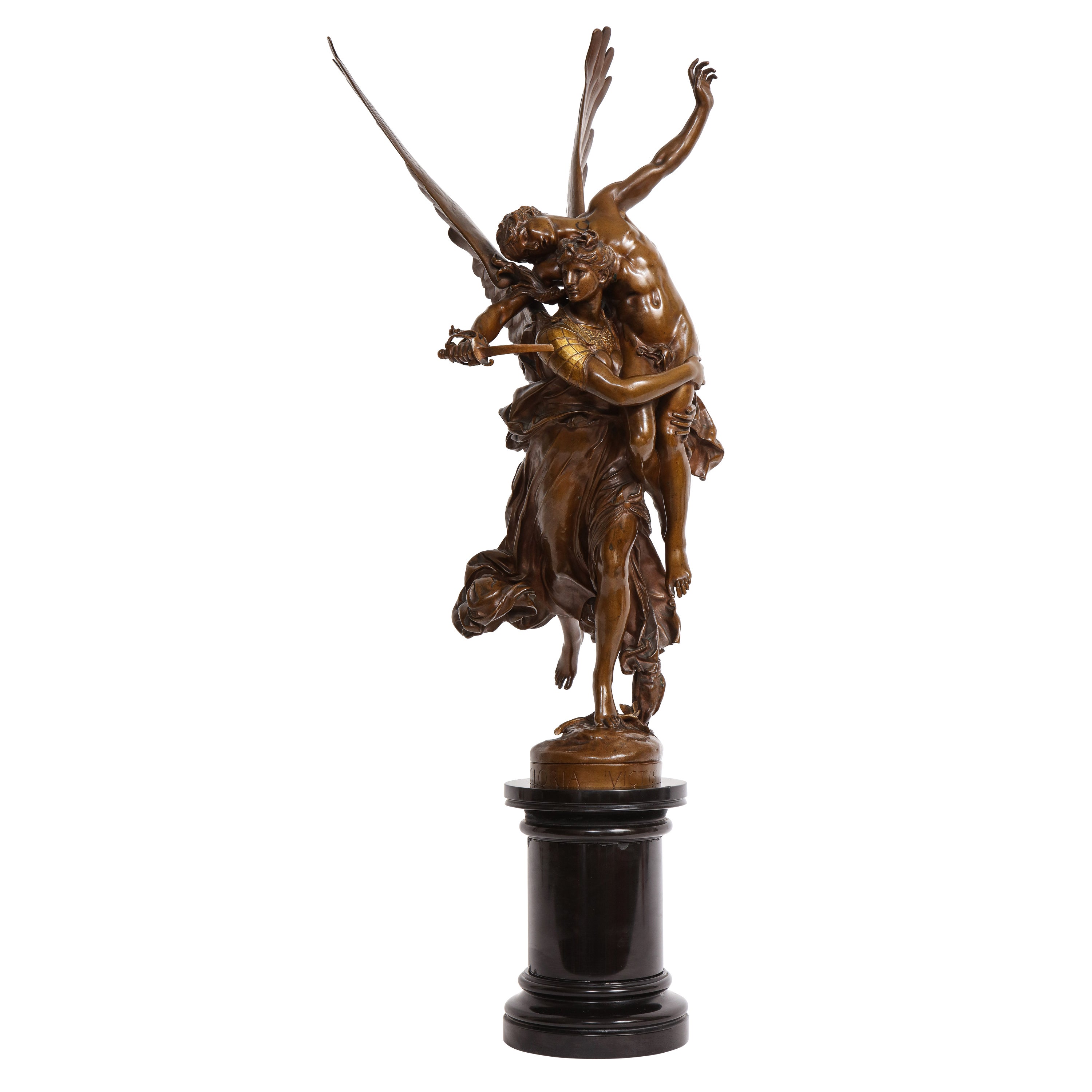 French 19th C Gilt and Patinated Bronze Group of Gloria Victis, by A. Mercie For Sale