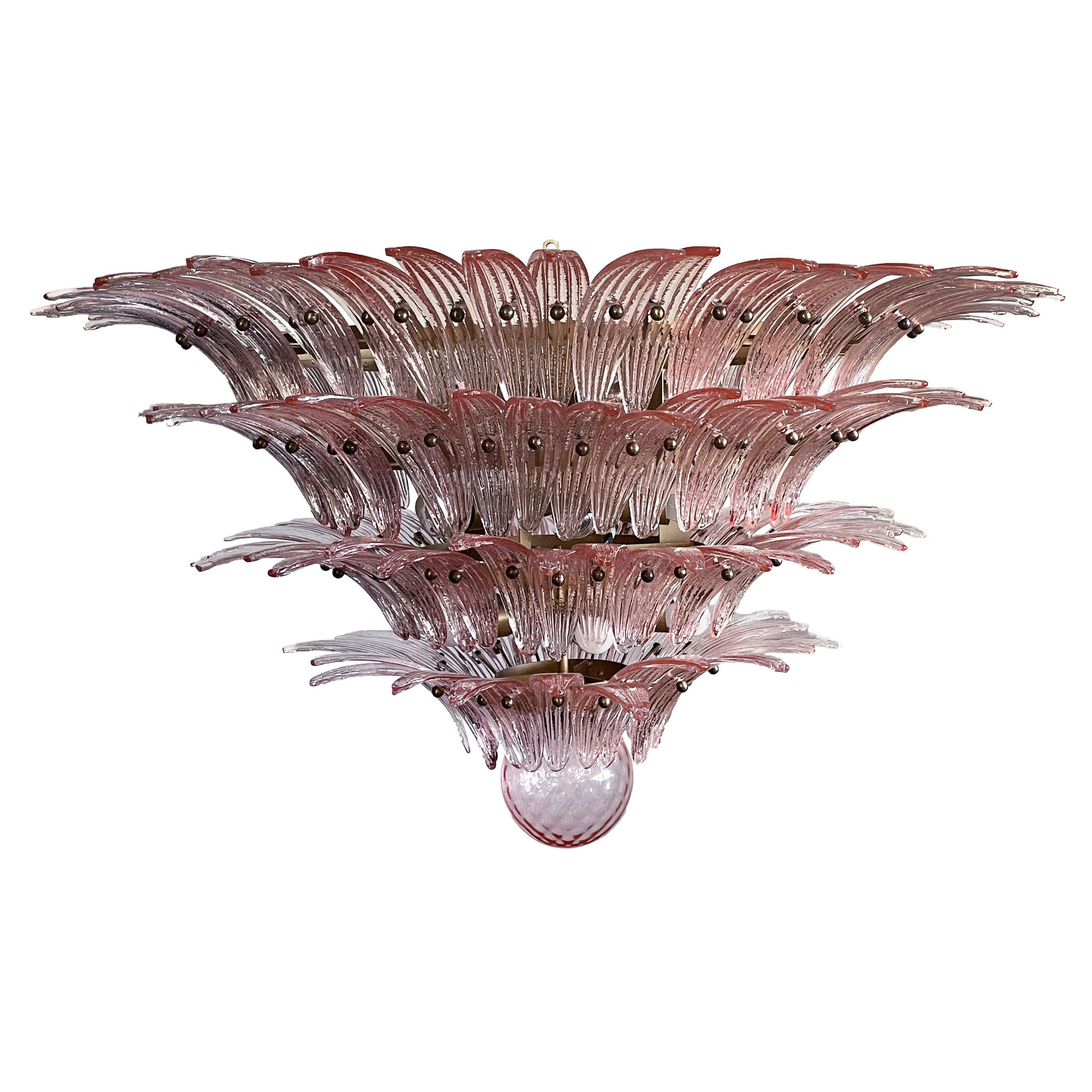 Monumental Pink Glass Leaf Chandelier, Murano For Sale