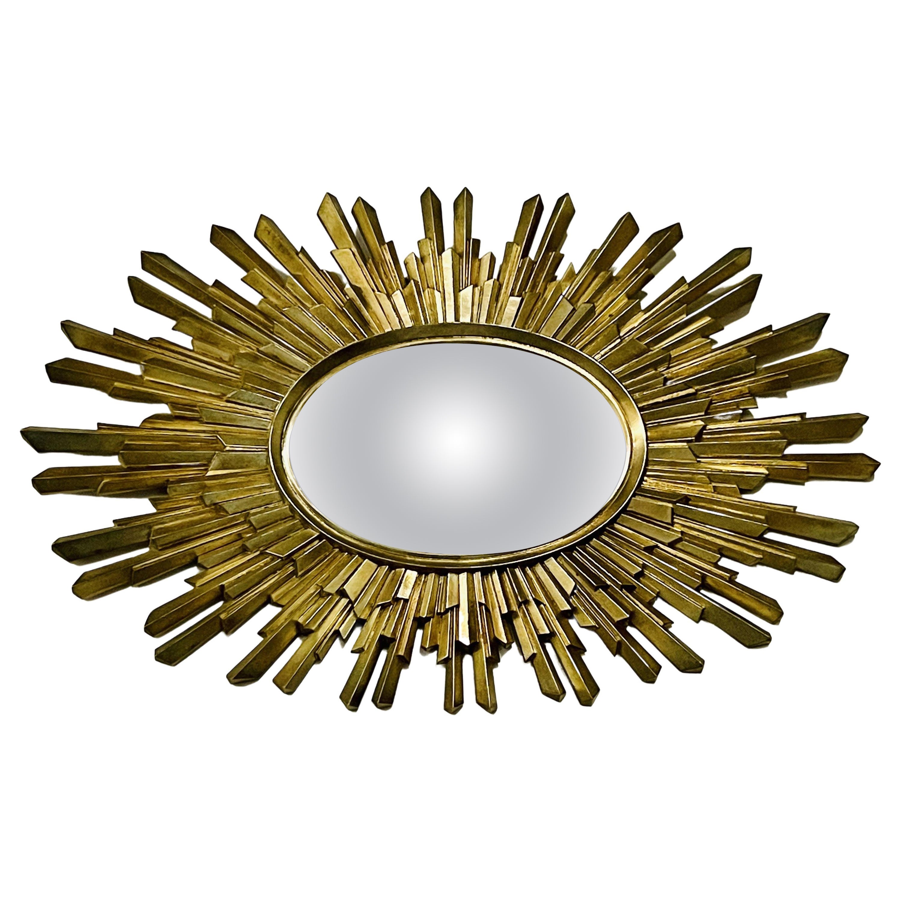 Mid-Century Modern Gilt Gold Sunburst Mirror For Sale