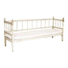 Early 19th Century Antique Swedish Gustavian Grey Painted Sofa / Bench