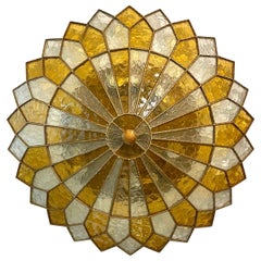 Retro Ceiling Lamp or Sconce Glass and Iron Attributed Poliarte, Italy, 1970s