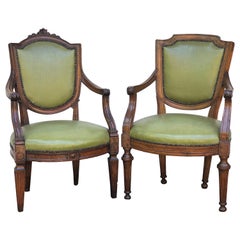  18th C. Italian Leather Arm Chairs