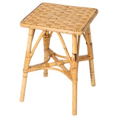 Petite Rattan Stool in the Style of Louis Sognot, France, 1960's