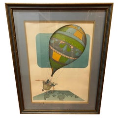 Signierte signierte Vintage-Heißluftballon- Serigrafie, limitierte Auflage