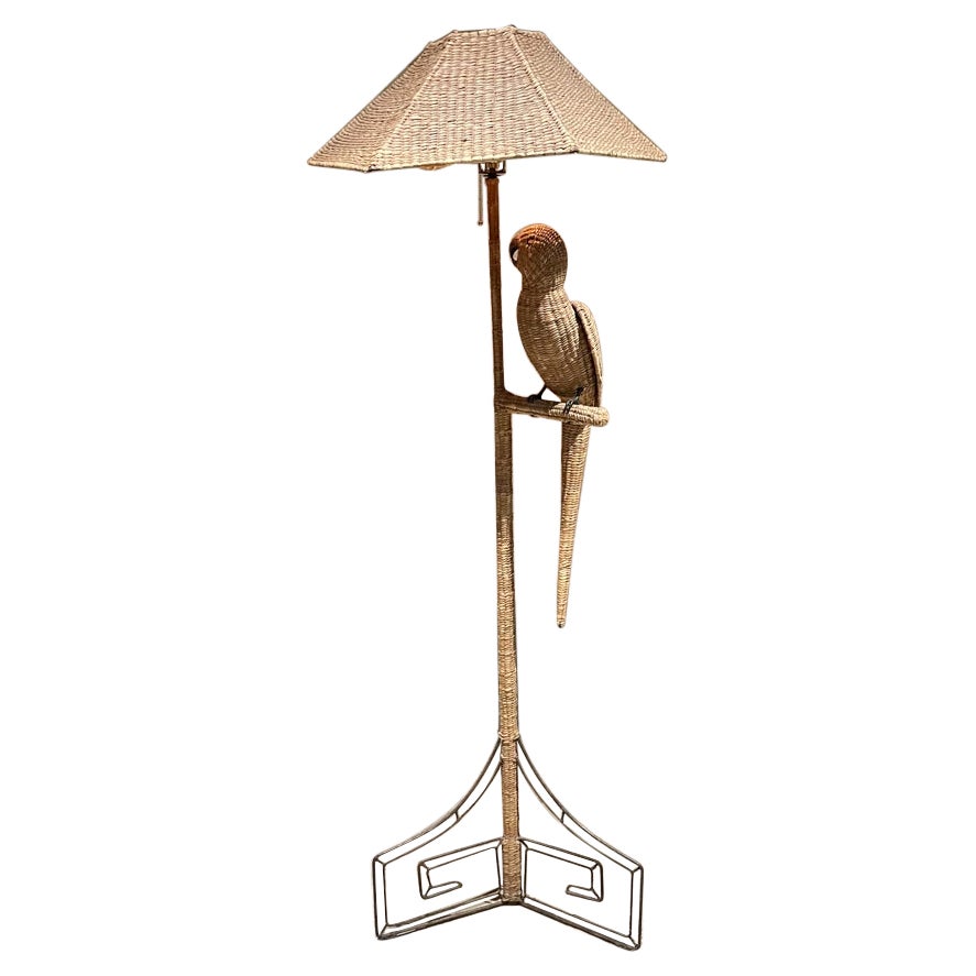 1970s Tropical Vintage Wicker Parrot Floor Lamp Mario Lopez Torres Mexico For Sale