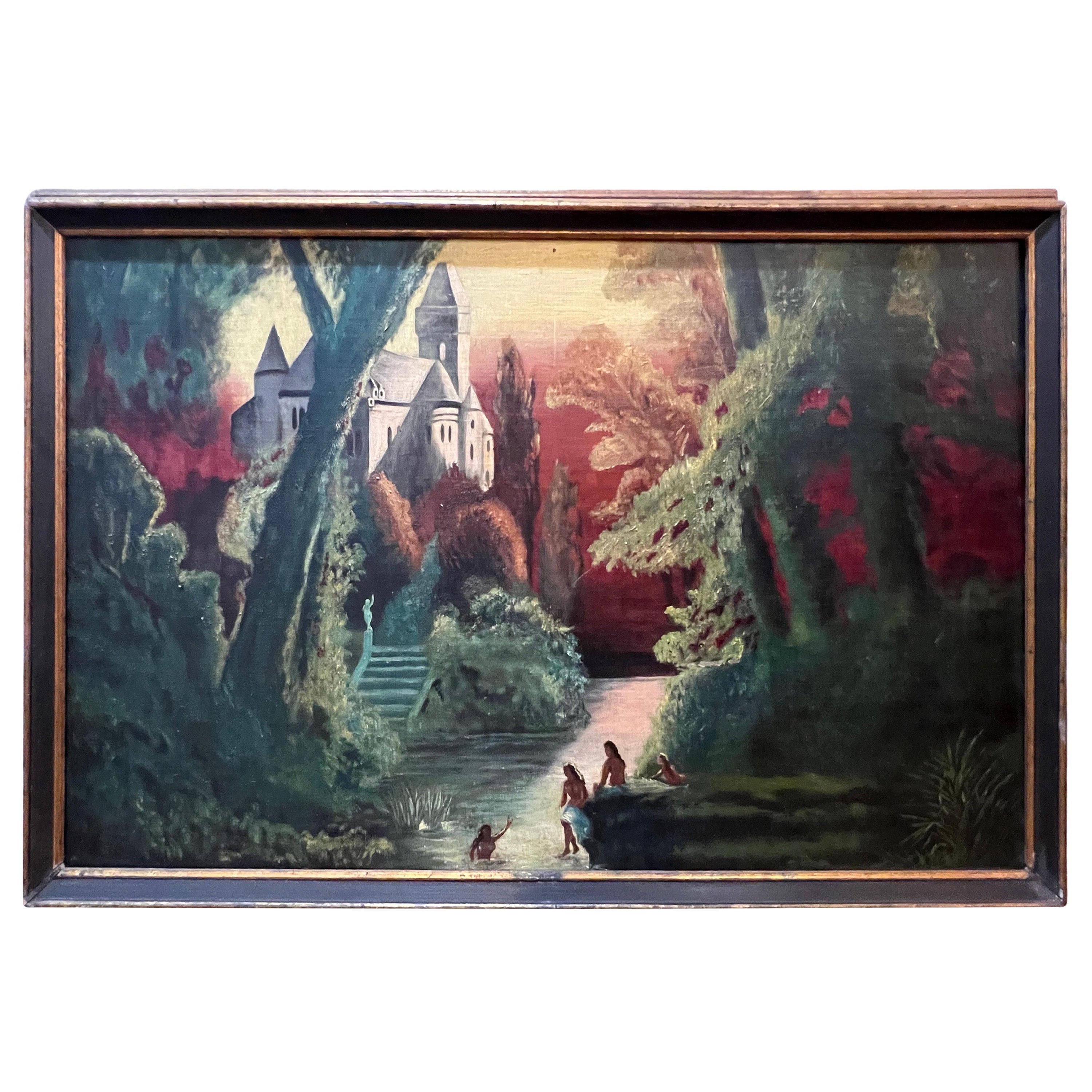 Peinture d'un château de style Paul Gaugin