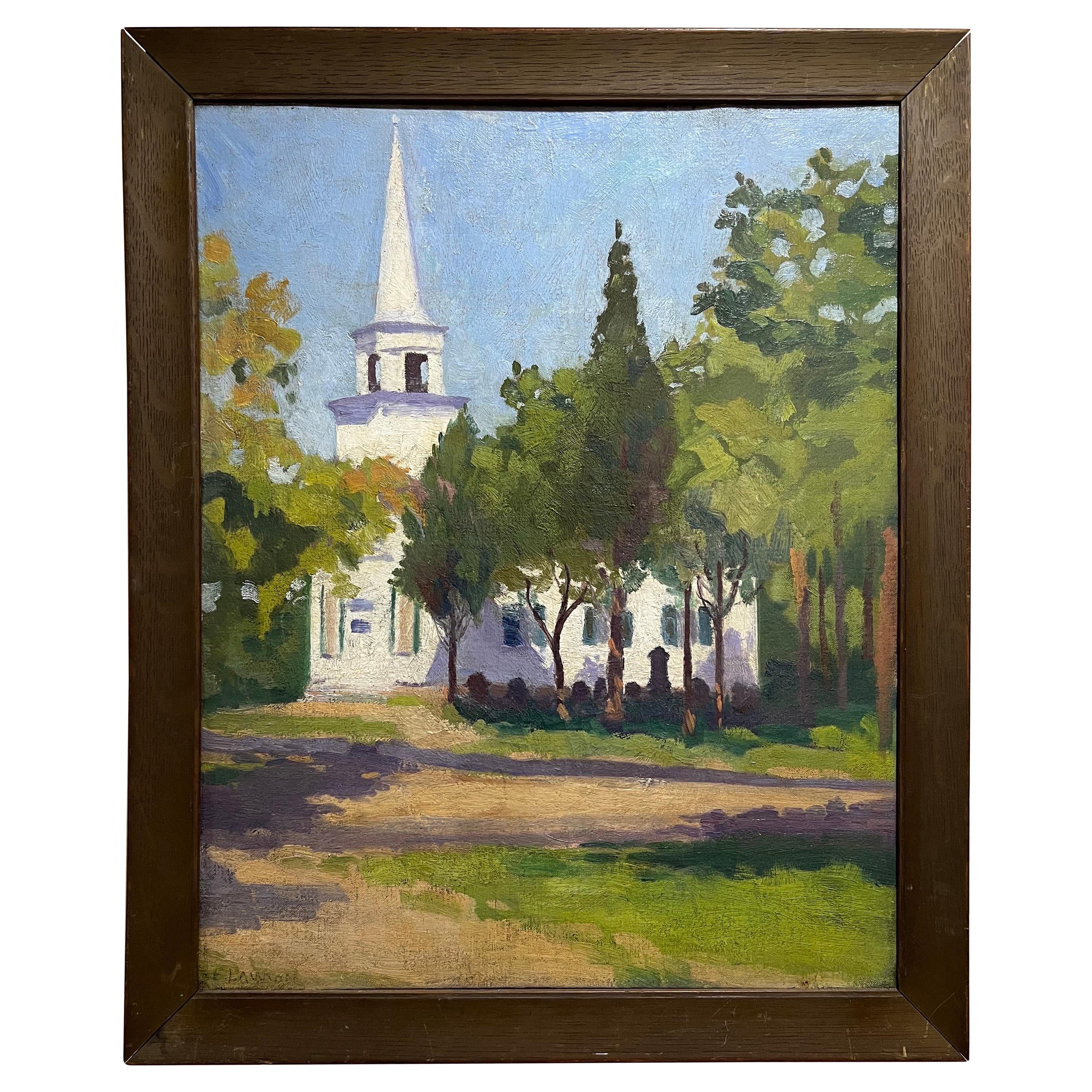 Early 20th Century Oil on Board of a Church For Sale