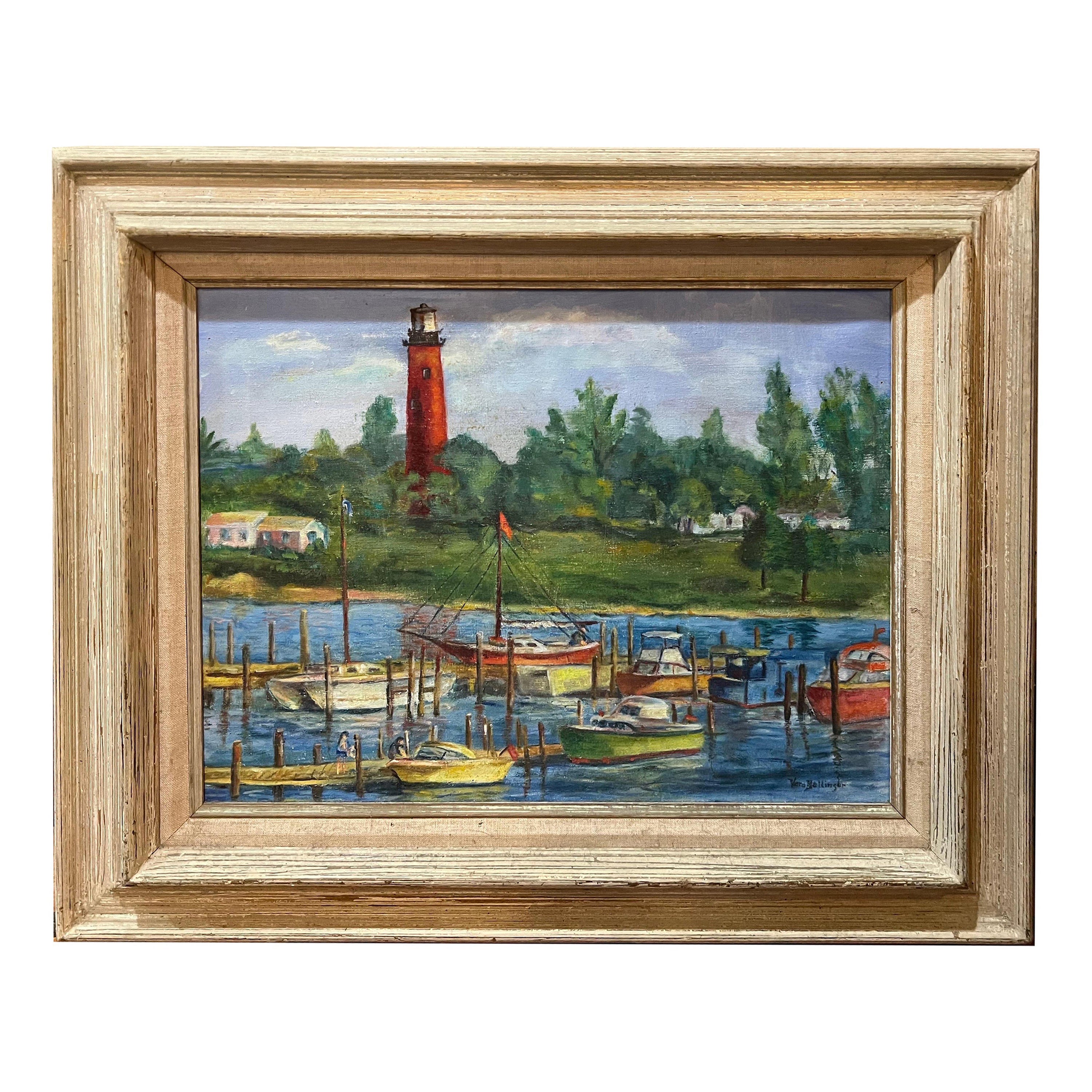 Peinture du milieu du 20e siècle représentant un phare en vente