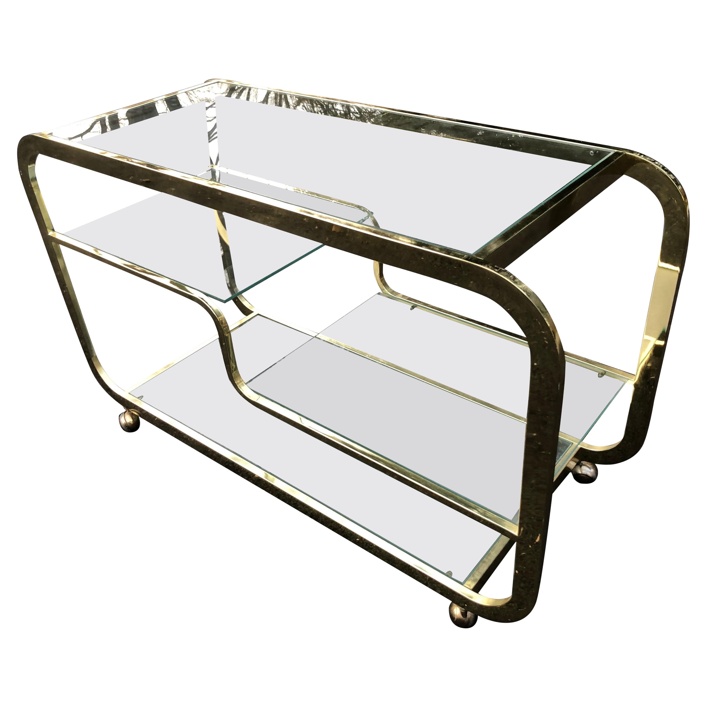 MidCentury Modern Brass Bar Cart Milo Baughman Style at 1stDibs