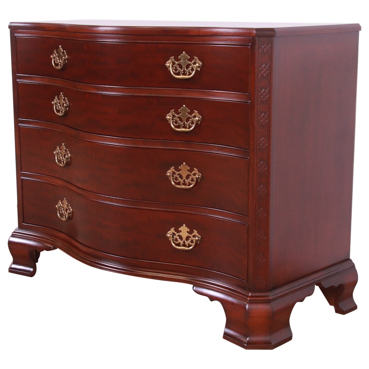 Baker Furniture Chippendale Carved Mahogany Chest of Drawers, Newly Refinished For Sale