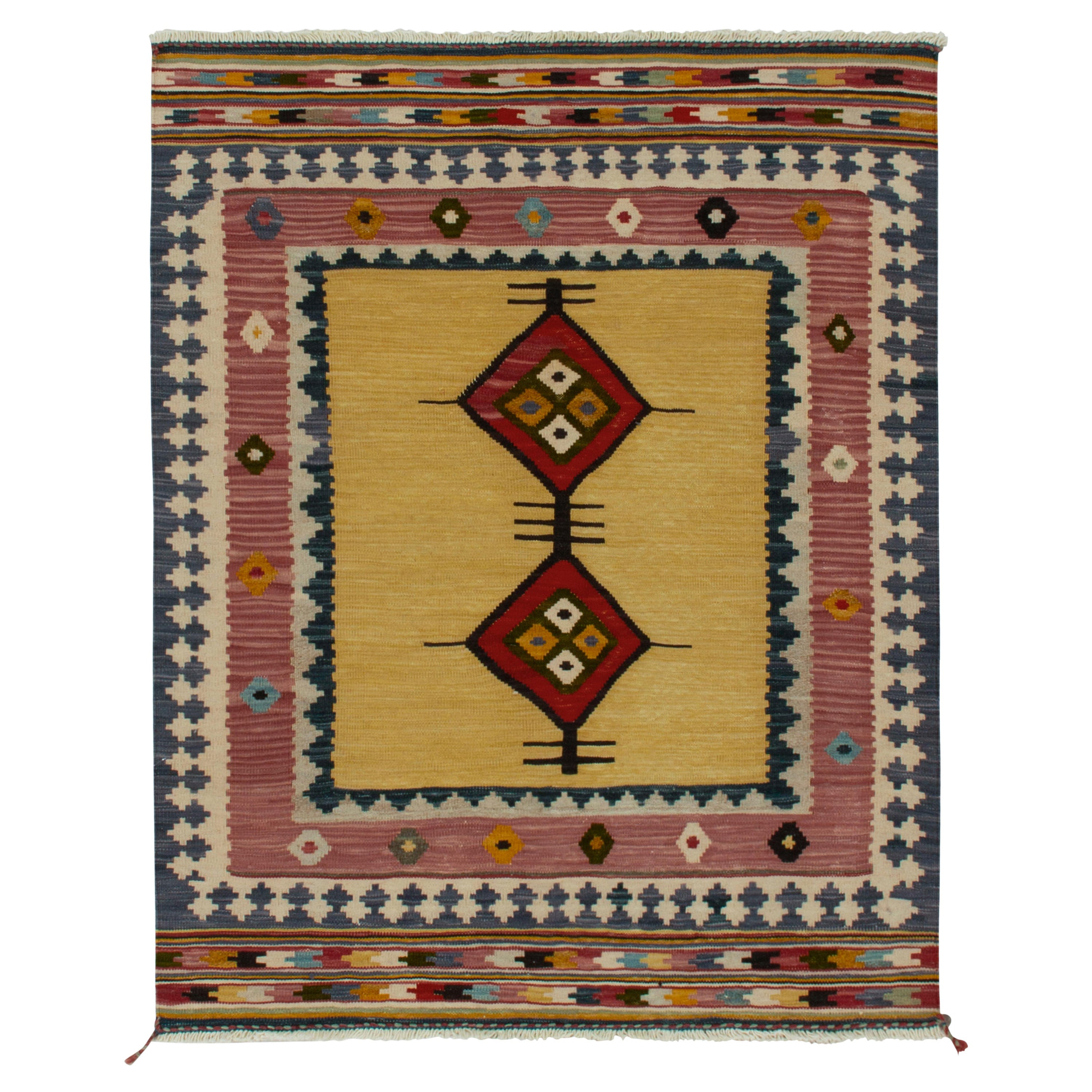 Vintage Sofreh Kilim Rug in Camel, Red Medallions Tribal Borders by Rug & Kilim For Sale