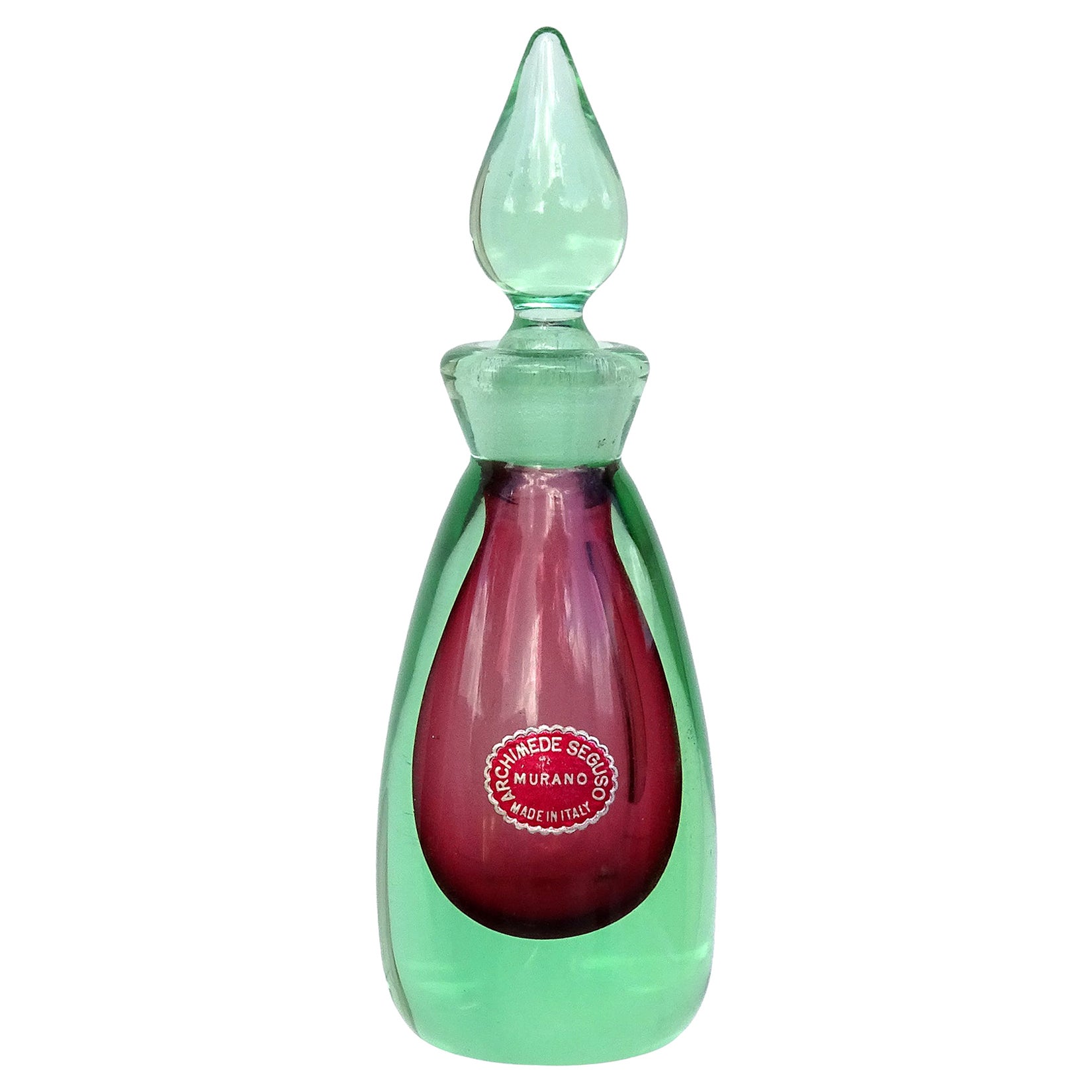 Parfümflasche aus rot-grünem italienischem Murano-Kunstglas von Archimede Seguso Sommerso