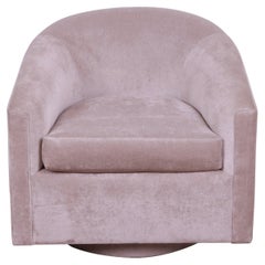 Milo Baughman Swivel Lounge Chair in Gray Velvet Upholstery