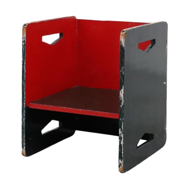 1950's Bé Niegeman-Brand Attributed Children's Kubist Chair in Red and Black