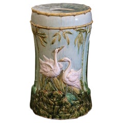 Antique 19th Century French Barbotine Painted Faience Garden Stool from Saint Amand