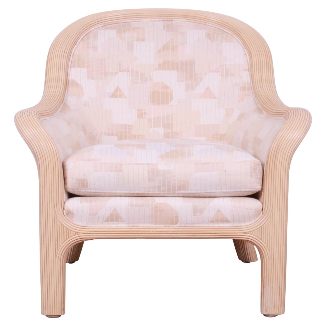 Baker Furniture Modern Sculptural Split Reed Rattan Upholstered Lounge Chair