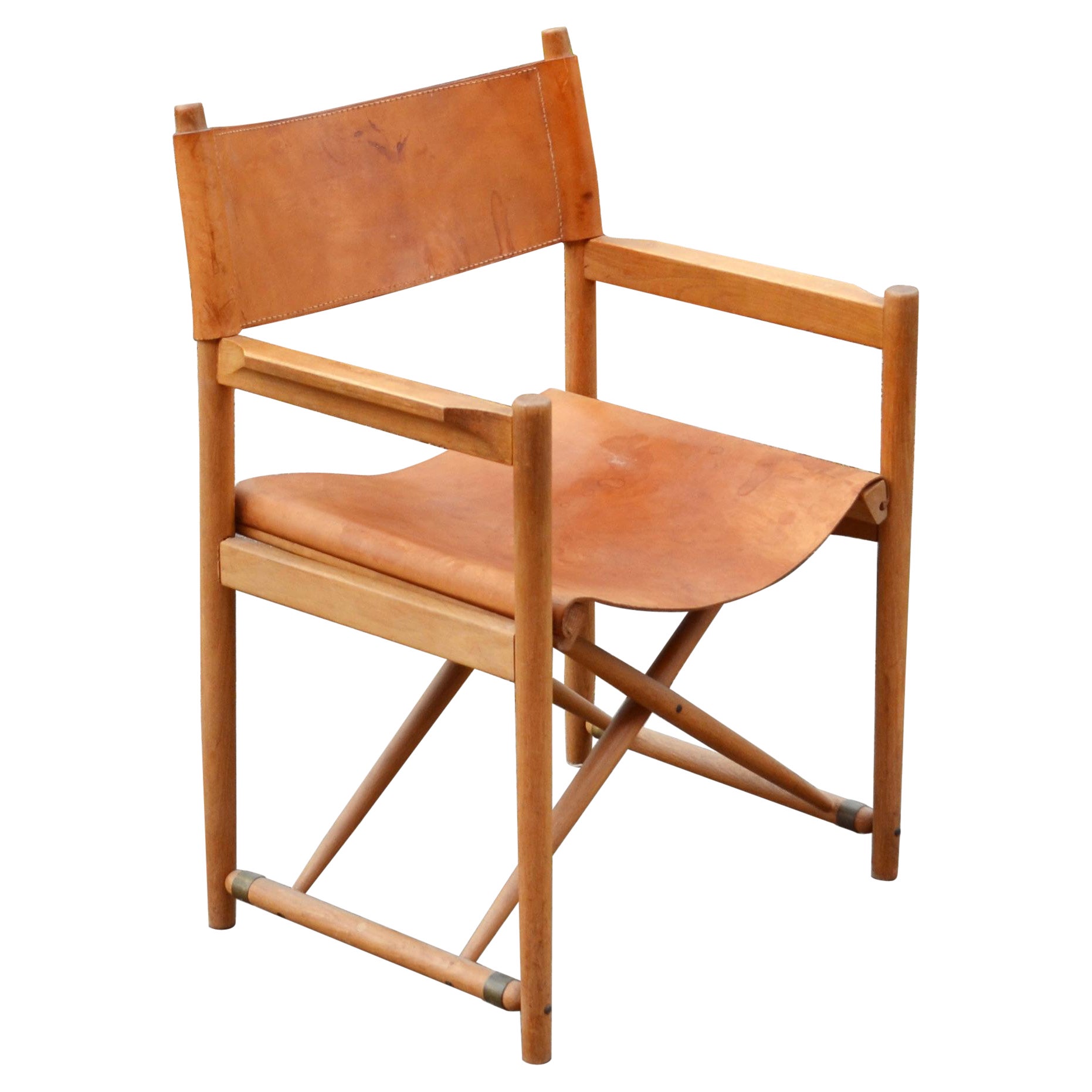 Horgen Glarus Modell 903 by Kurt Culetto Cognac Swiss Folding Spanish Chair For Sale
