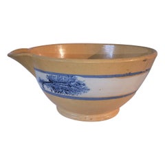 Antique 19th C Mochaware Mixing Bowl W/Spout