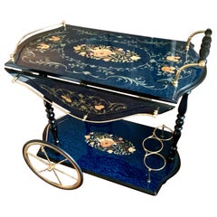 Vintage 1920's Italian Inlaid Marquetry Bar Cart