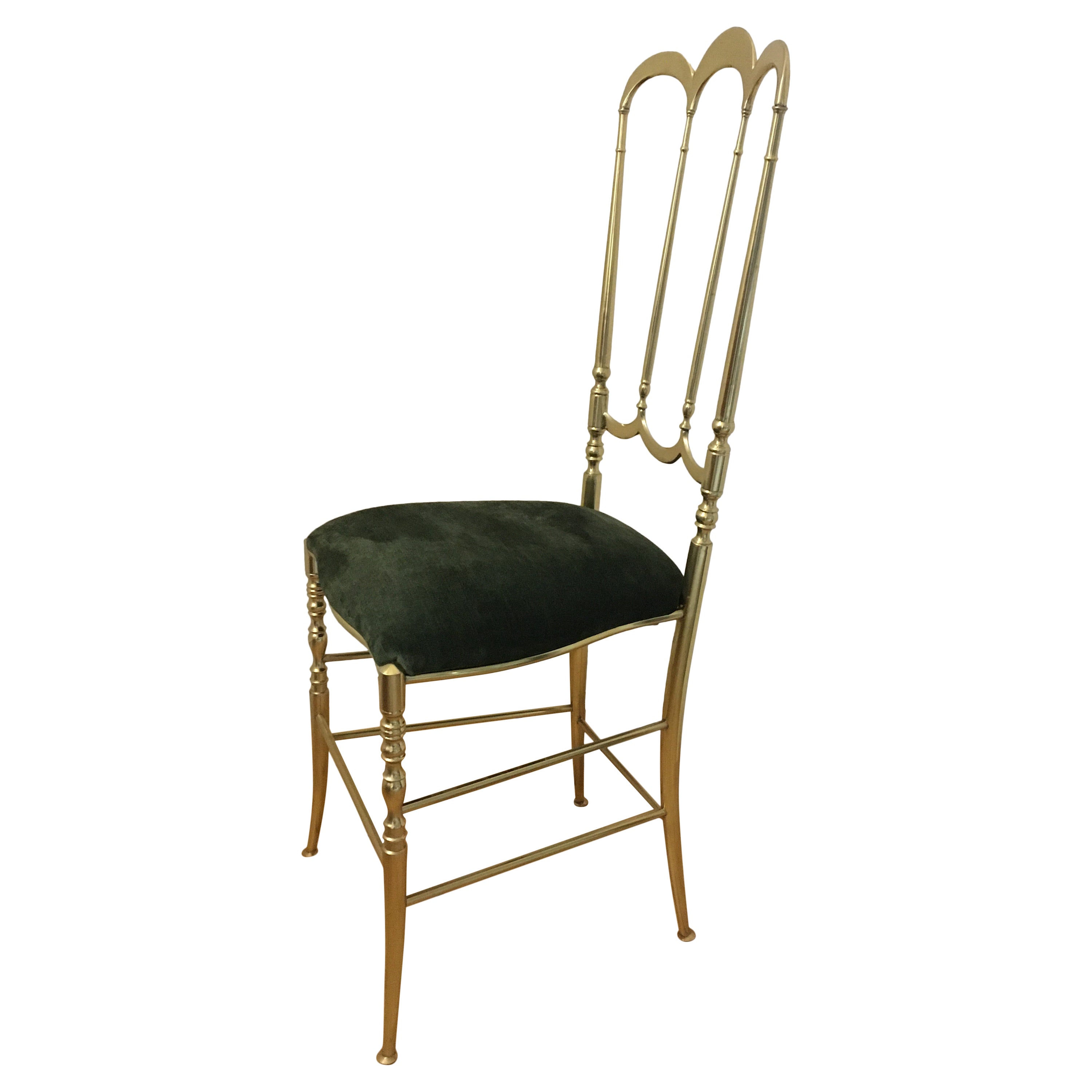 Arched Brass Chiavari Chair Dark Green Velvet Seat 1960s