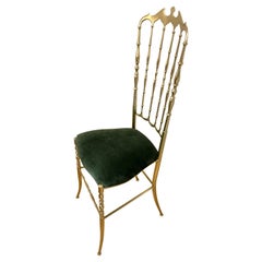 High Backed Batwing Brass Chiavari Chair Dark Green Velvet 1960s