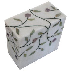 Floral Book-End in White Marble Handcrafted in India by Stephanie Odegard