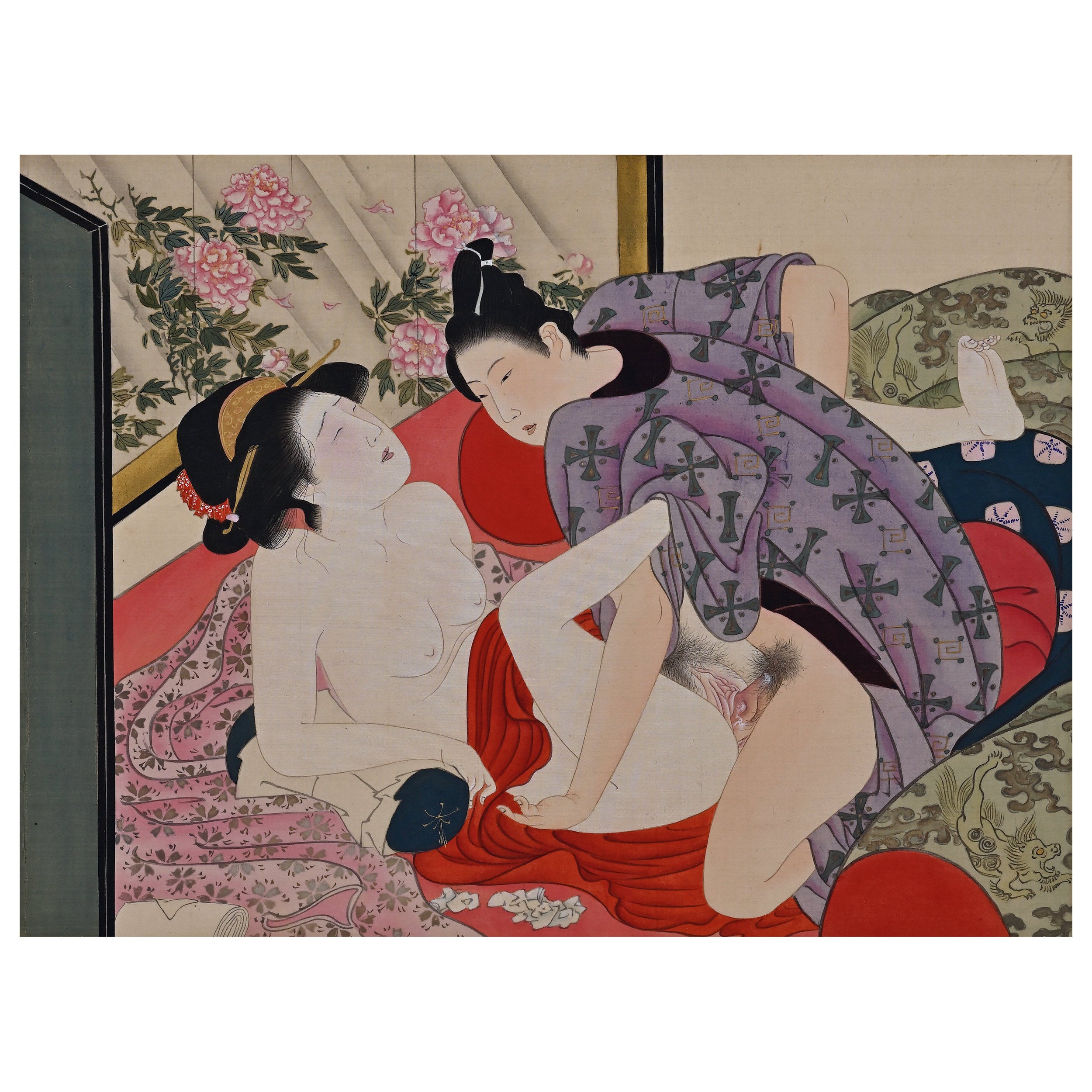 19th Century Japanese Shunga Hand-Scroll, Katsukawa School For Sale