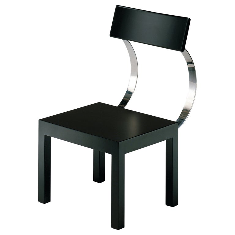Zanotta Follia Chair in Black with Stainless Steel Backrest by Giuseppe Terragni For Sale