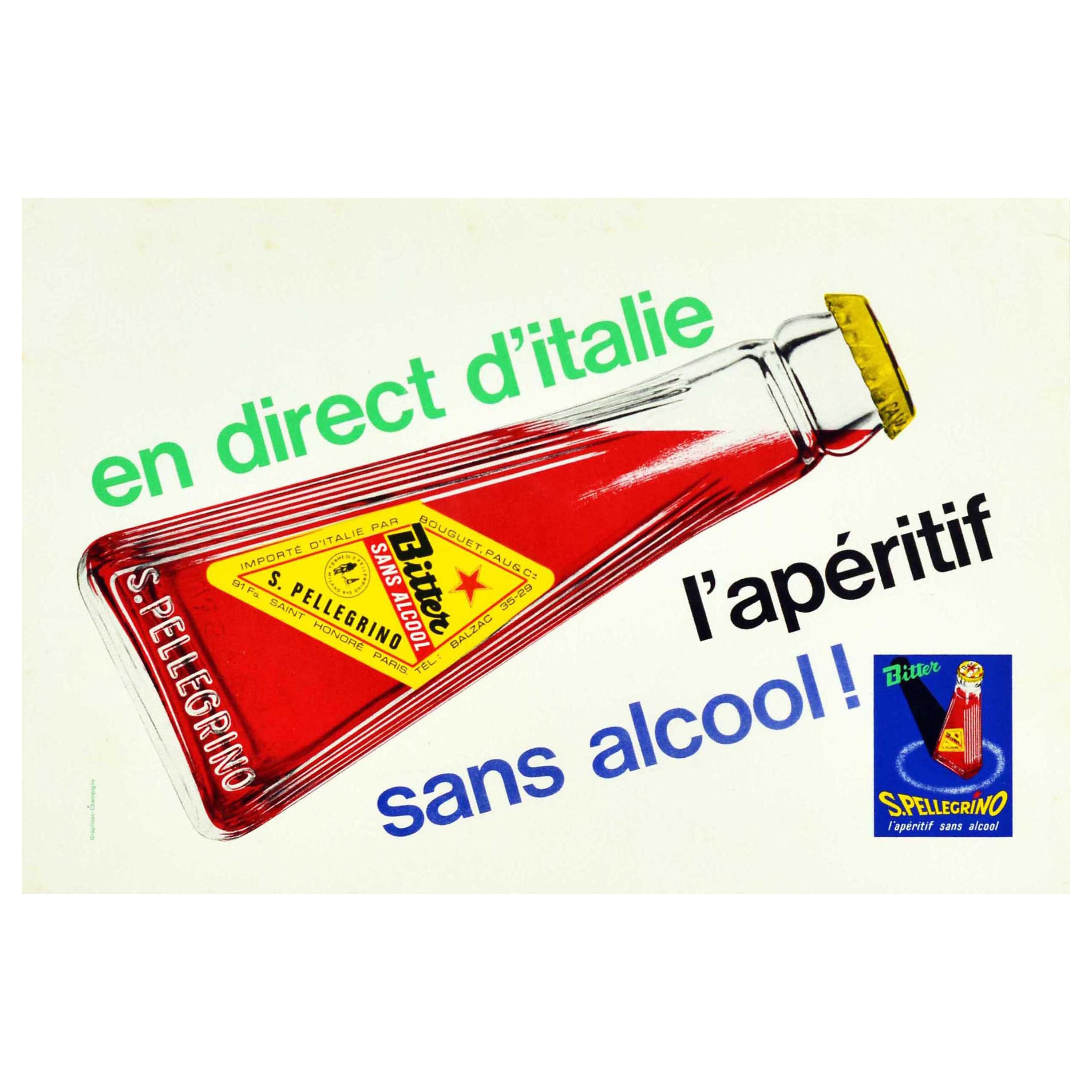 Original Vintage Drink Poster For San Pellegrino Bitter Aperitif Without Alcohol For Sale
