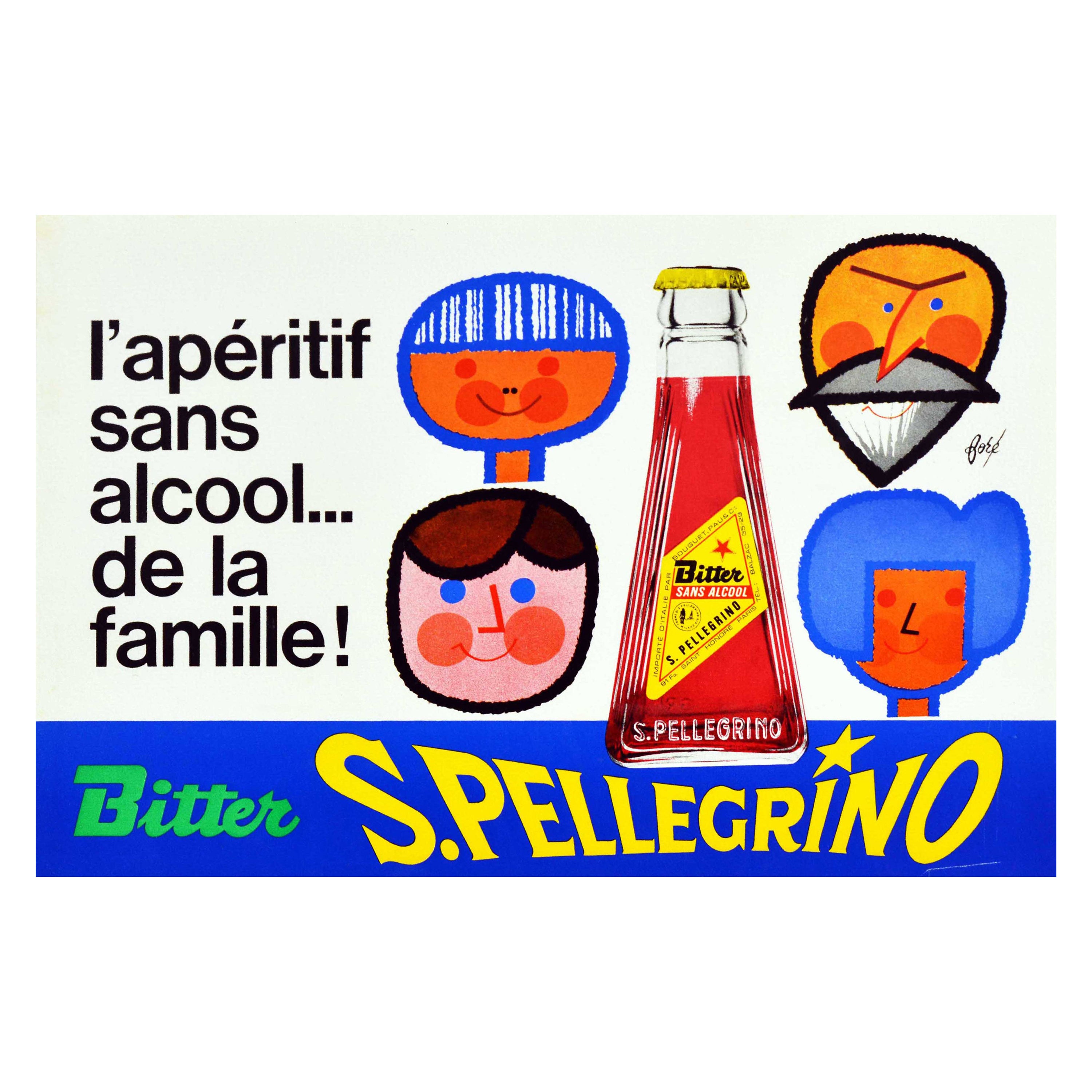 Original-Vintage-Getränkeplakat San Pellegrino Bitter Alcohol Freies Familien-Aperitif