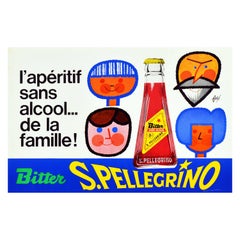 Original Vintage Drink Poster San Pellegrino Bitter Alcohol Free Family Aperitif