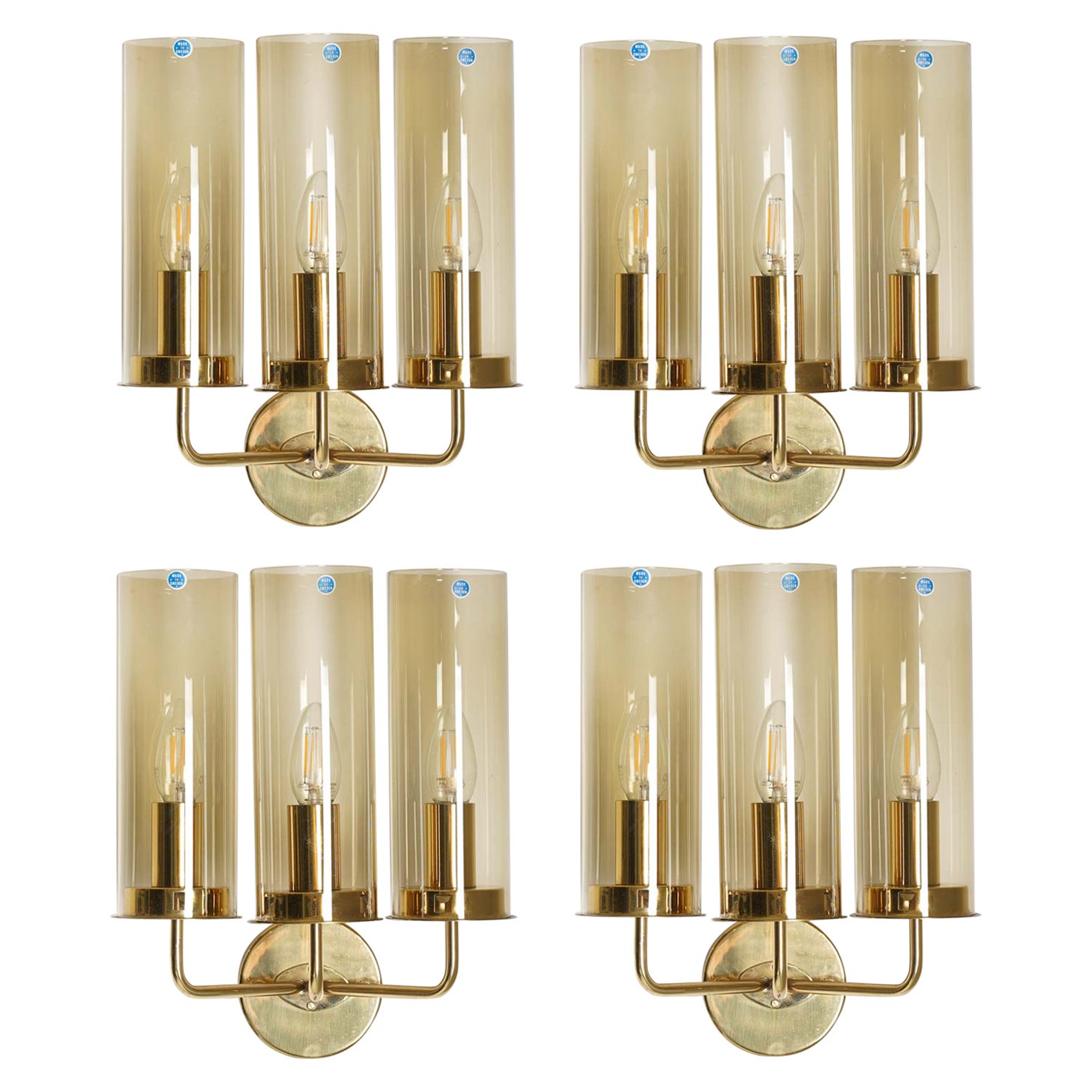 Swedish Midcentury Wall Lamps in Brass and Glass by Hans-Agne Jakobsson For Sale