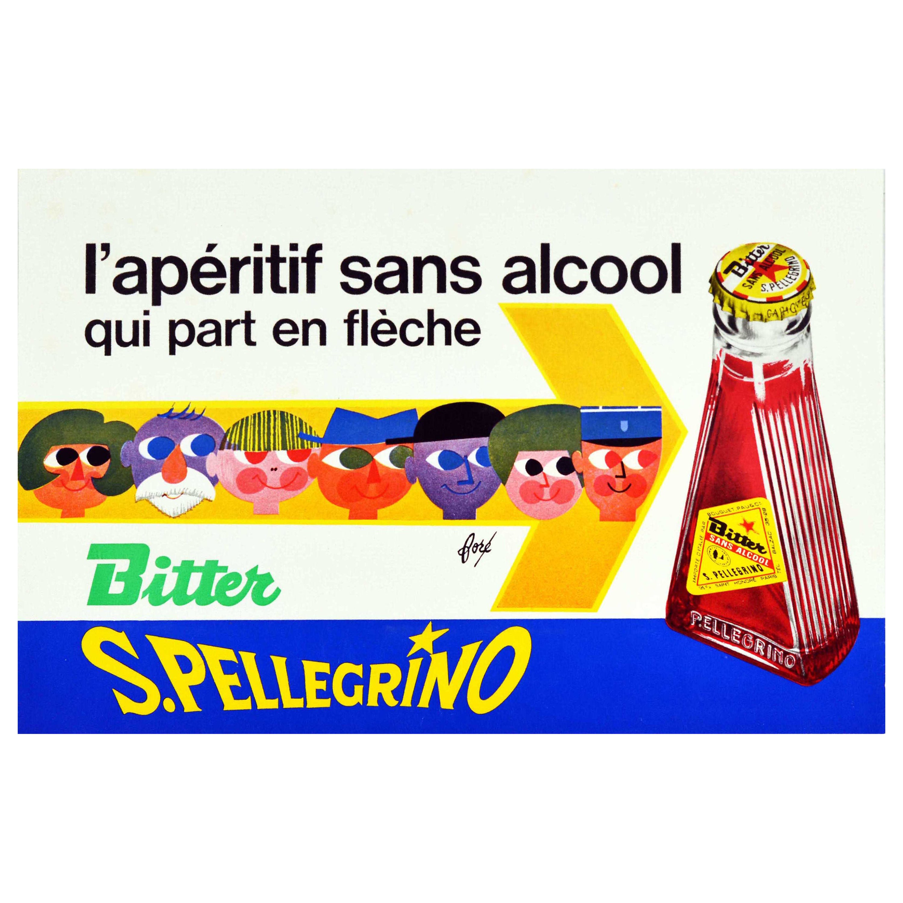 Original Vintage Drink Poster San Pellegrino Bitter Aperitif Qui Part En Fleche For Sale